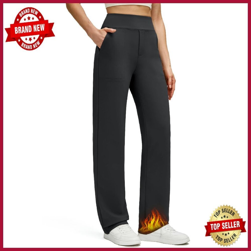 Fleece Lined Thermal Work Pants with Pockets, Straight Leg Fit